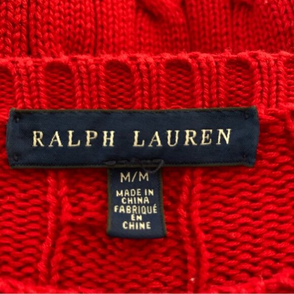 Ralph Lauren Red Iconic Cable Crewneck Sweater - Picture 13 of 14
